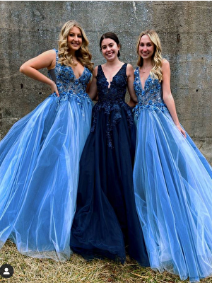 Navy floral and blue Jovani prom 2021 ballgown